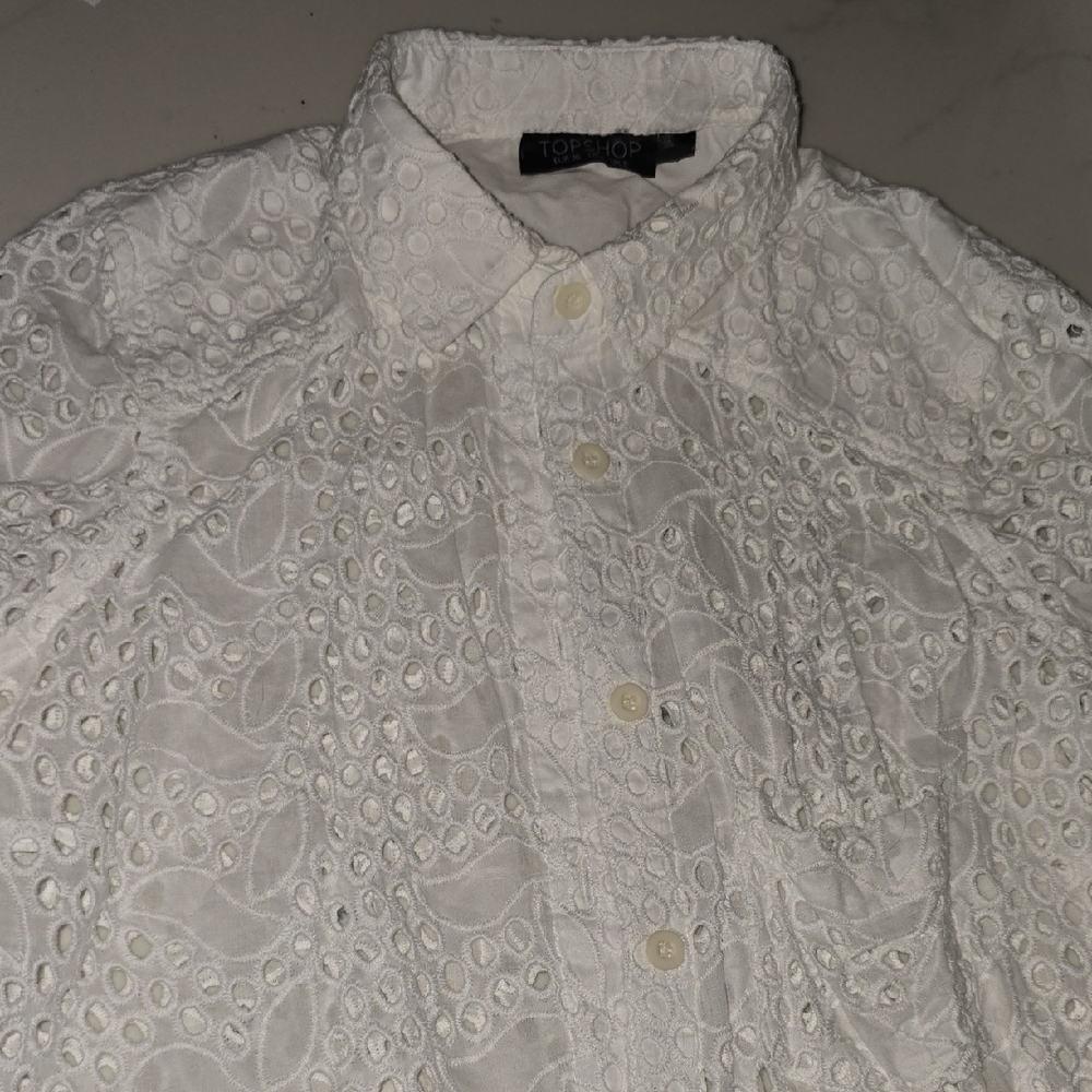 Topshop White Eyelet Lace Blouse